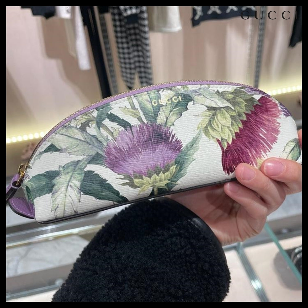 【GUCCI】Flower Leather Logo Pencil Case VIOLET MULTI
