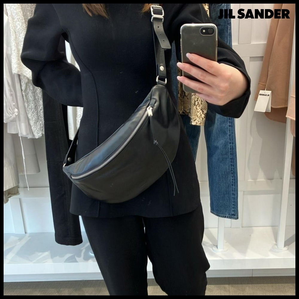 【JIL SANDER】Waist Bag Large Black Leather Bag