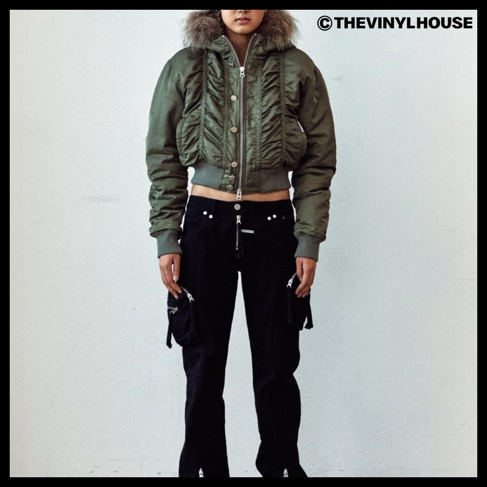 【THEVINYLHOUSE】Fur hooded MA-1 jacket Khaki