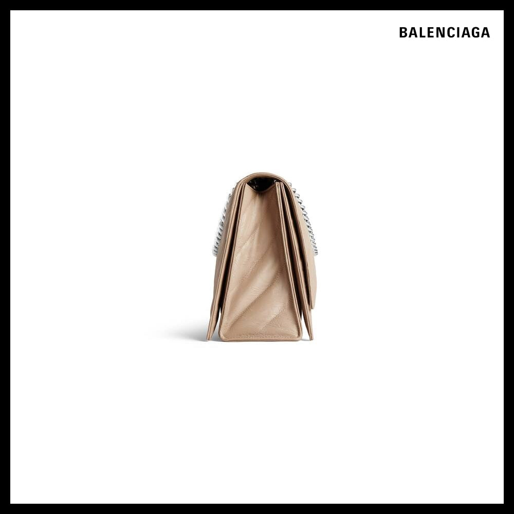 【BALENCIAGA】Crush Large Chain Bag Quilted Beige