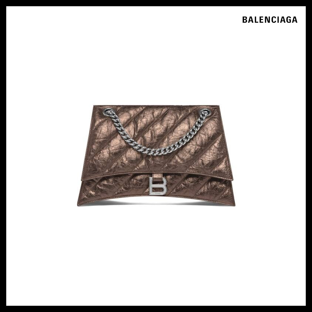 【BALENCIAGA】Crush Medium Chain Bag Metallized Quilted Bron
