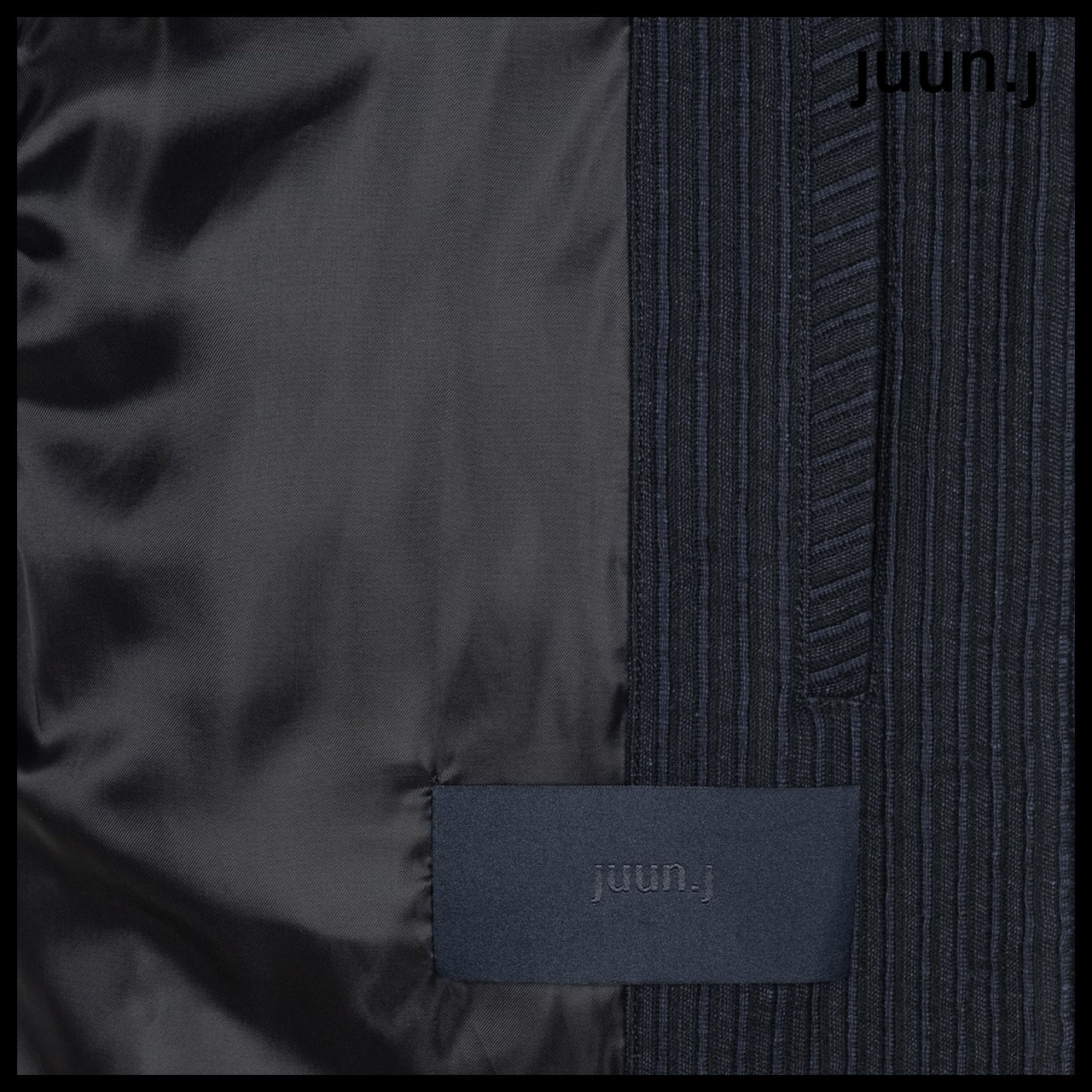 【JUUN.J】Blended Cotton Stripe High Neck Zip-Up Navy