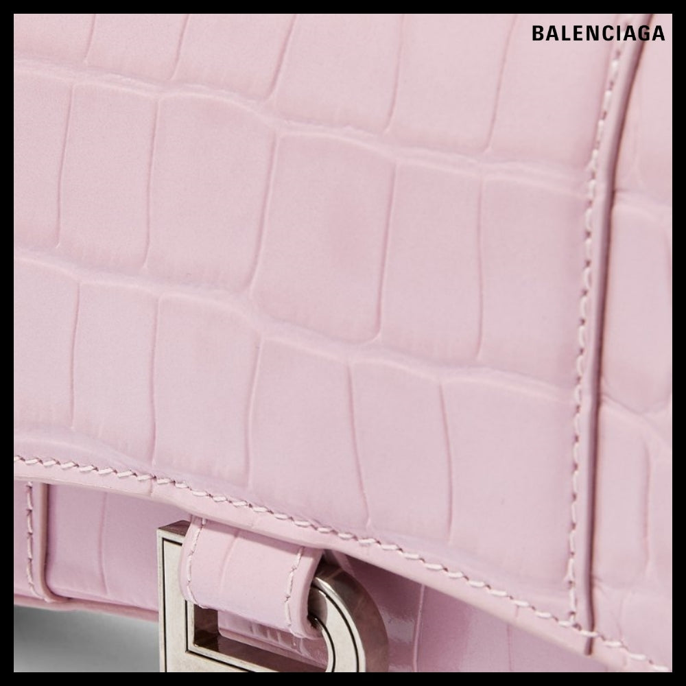 【BALENCIAGA 】Hourglass Wallet On Chain Crocodile Embossed