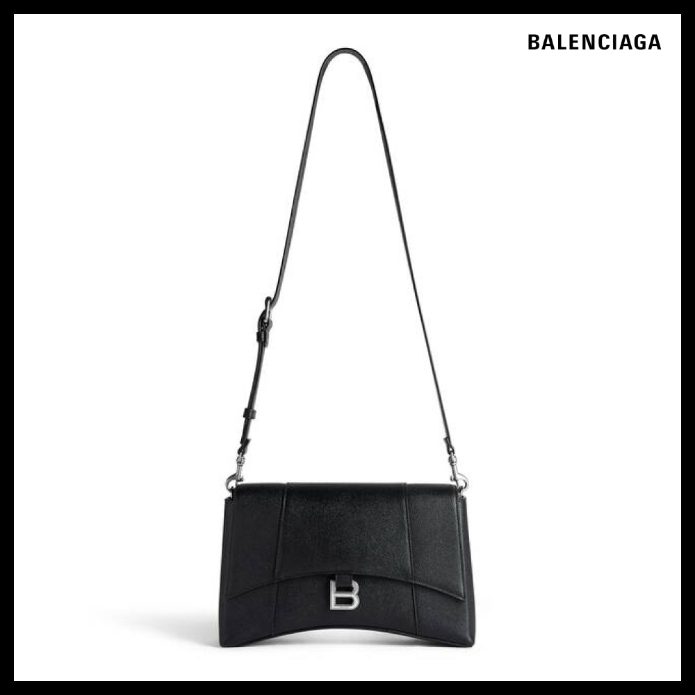 【BALENCIAGA】Downtown Leather Crossbody Bag Black