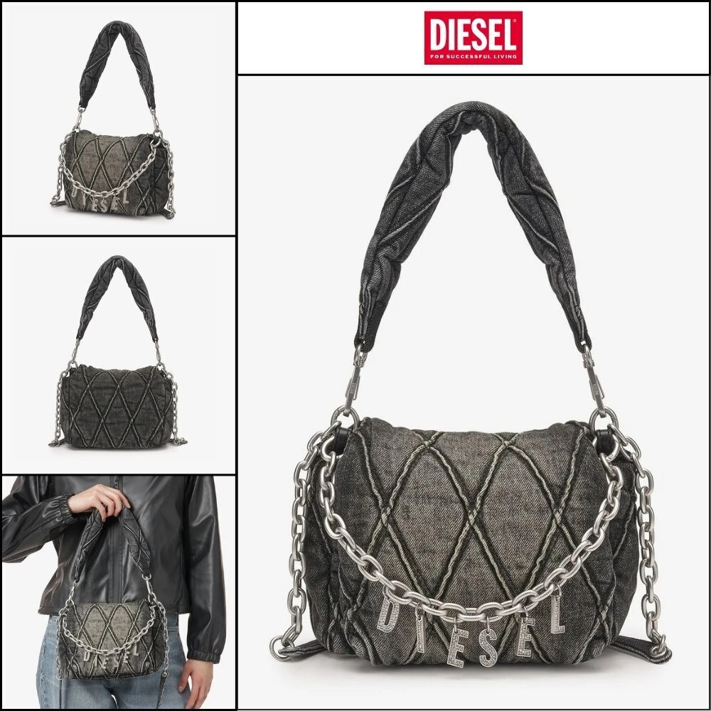 【DIESEL】Charm-D-S Denim Shoulder Bag - Black