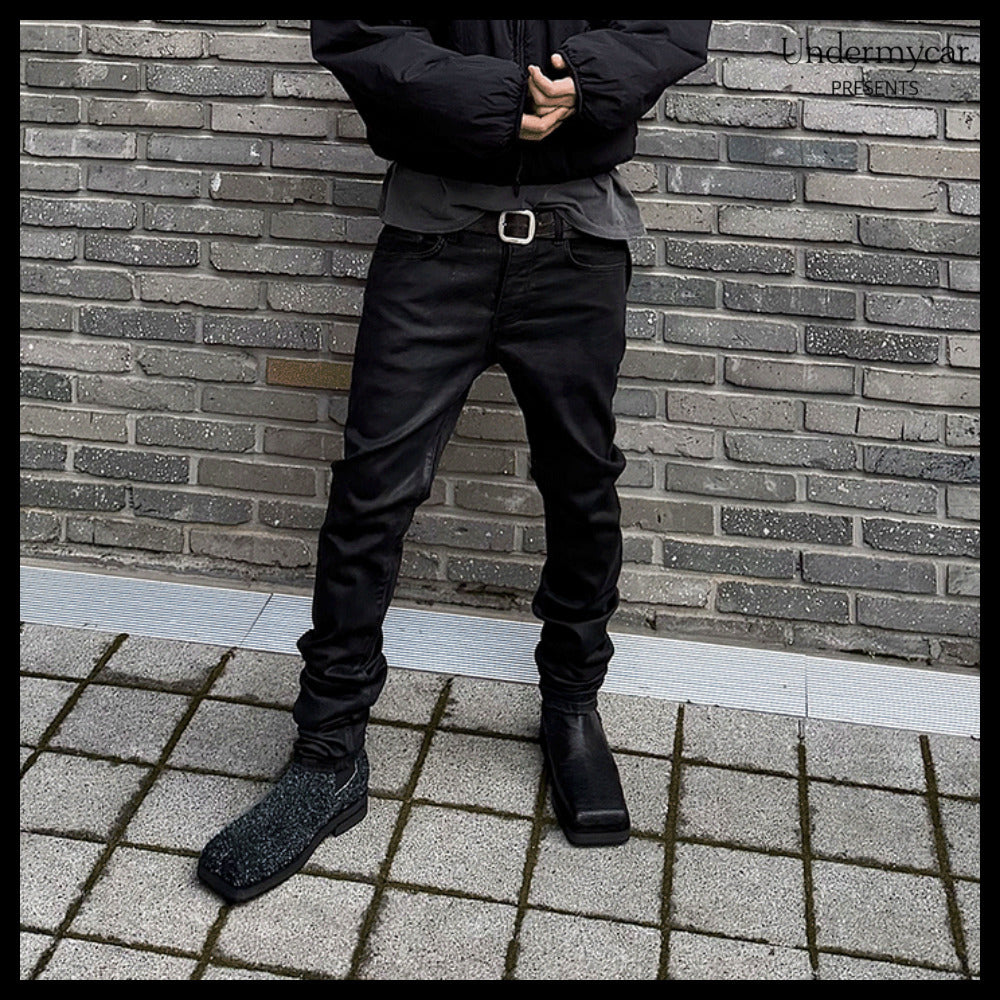 【Undermycar】MU.157 Classic Wax Coated Slim Straight Jeans