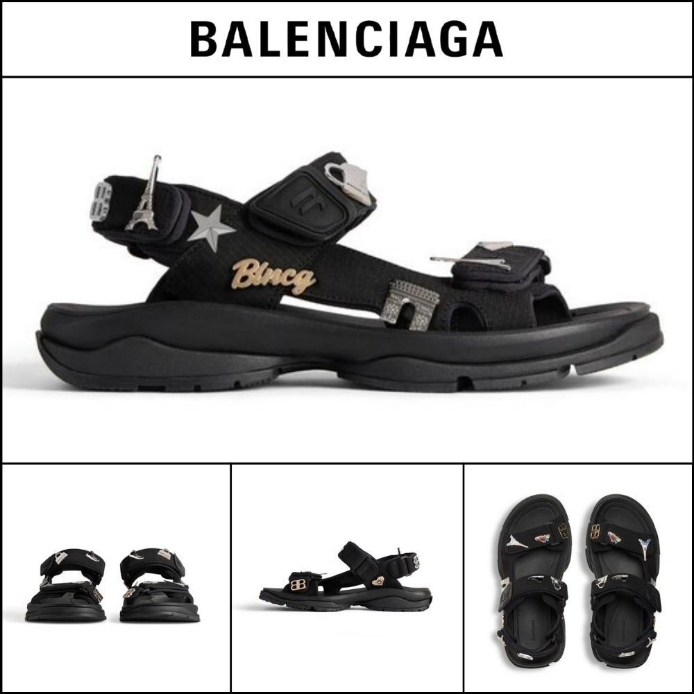 【BALENCIAGA】Tourist Sandals with Pins Black
