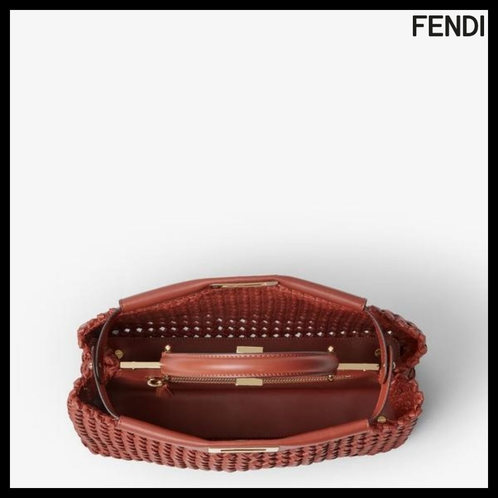 【FENDI】Peekaboo Medium Leather Brown Tote Bag