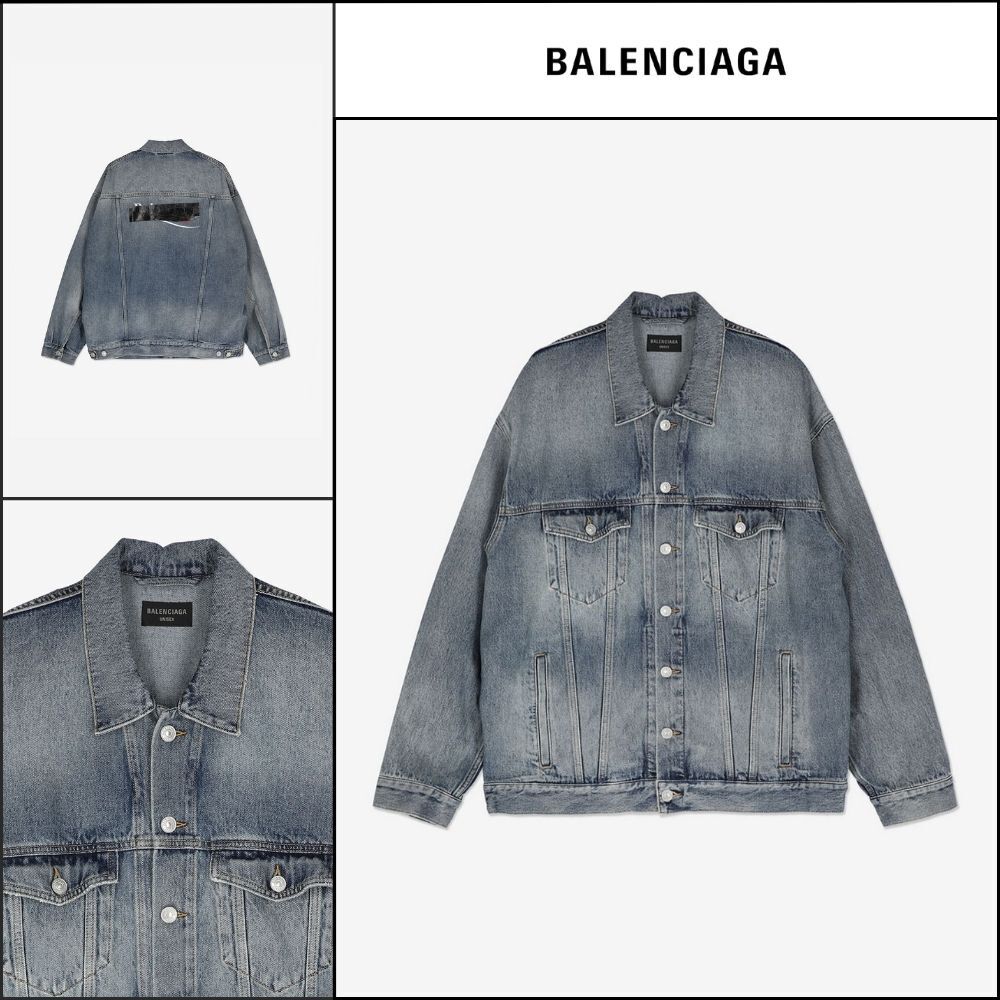 【BALENCIAGA】Back Tape Oversized Denim Jacket Blue