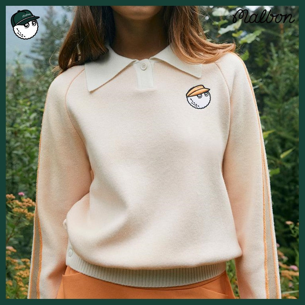 【MALBON GOLF】 SLEEVE CONTRAST COLLARED TOP WOMAN 2COLORS
