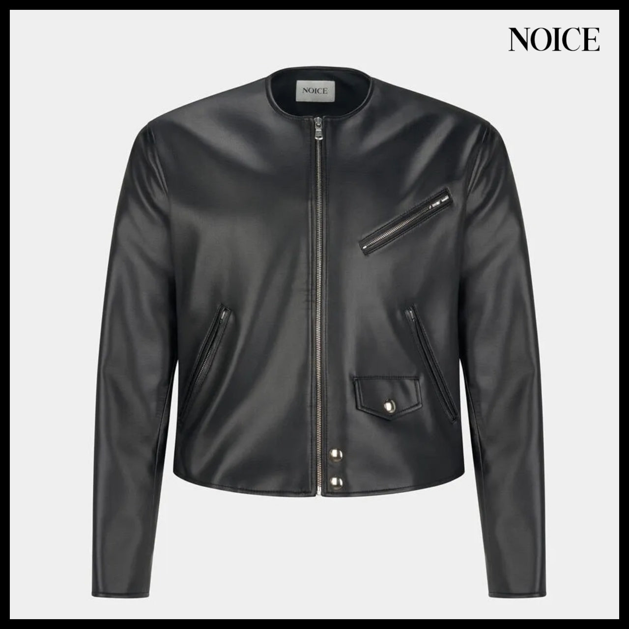 【NOICE】W Motorcycle Faux Leather Jacket Black