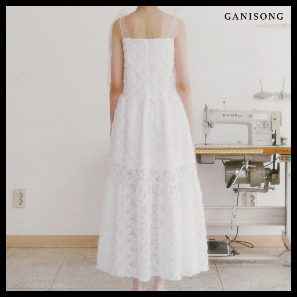 【GANISONG】Bridal Rosy Blossom Dress White