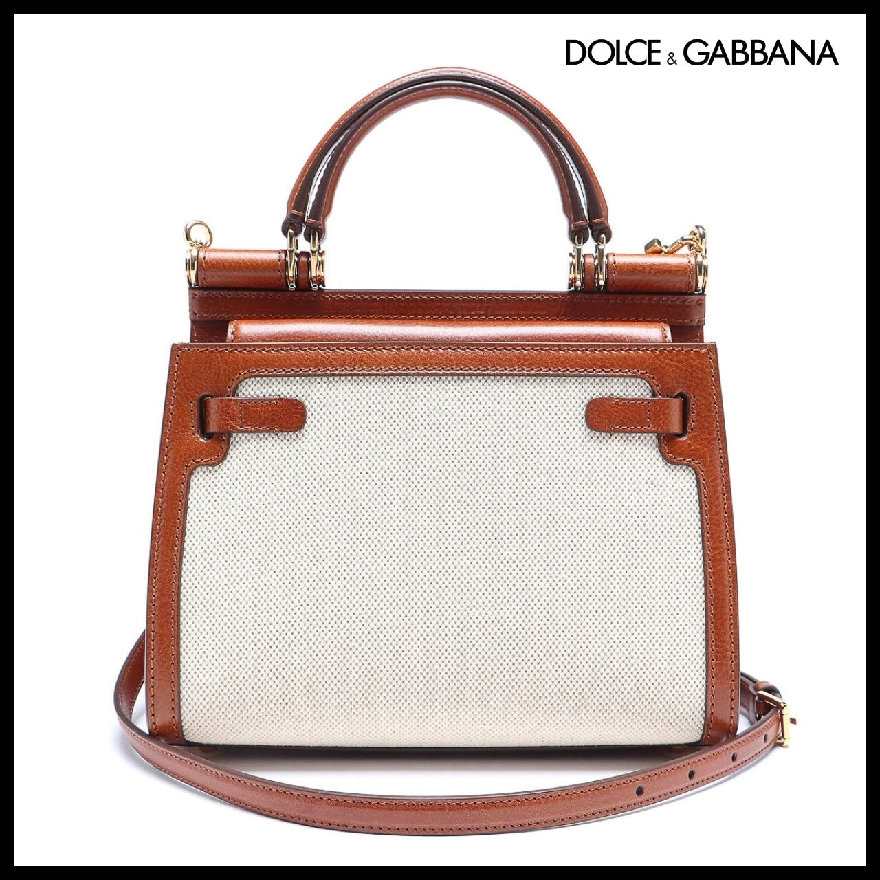 【Dolce & Gabbana】M Sicily 58 Bag Canvas Cowhide Natural