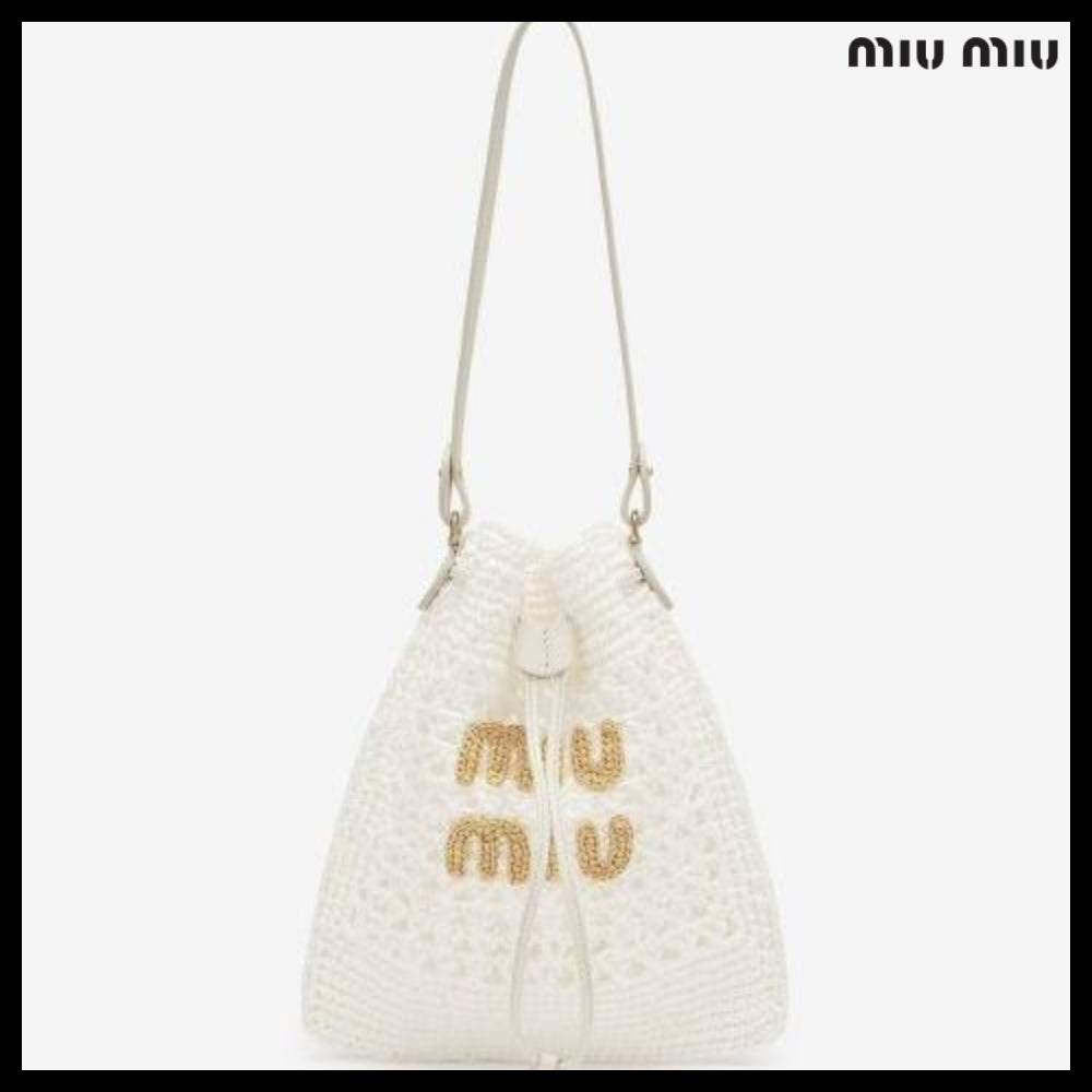 【MiuMiu】Mini Woven Fabric Drawstring Tote Bag