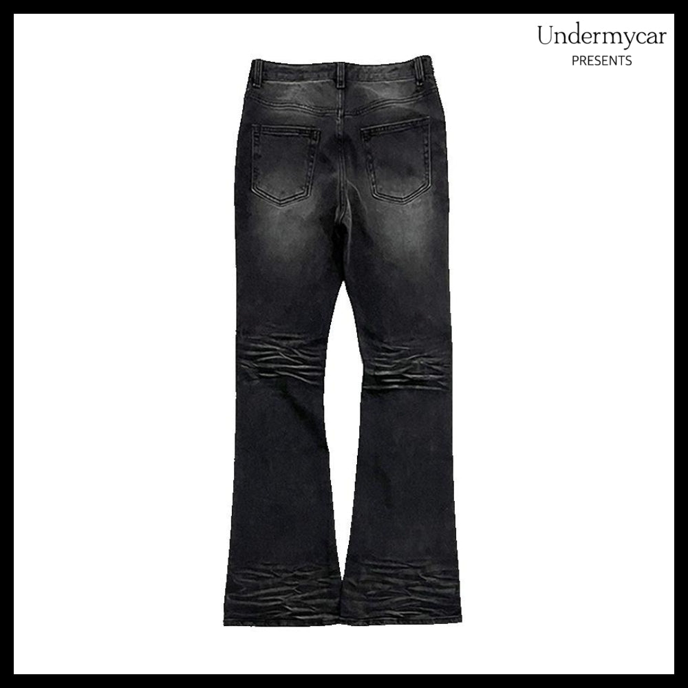 【Undermycar】Mu.114 Original Logo Washed Slim Flare Jeans