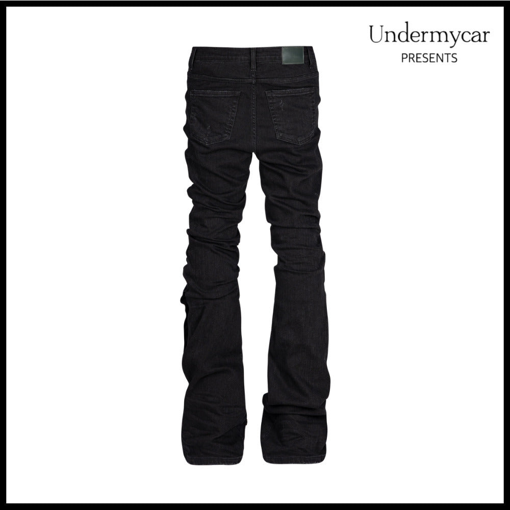 【Undermycar】Cowboy Spur Flare Jeans Black