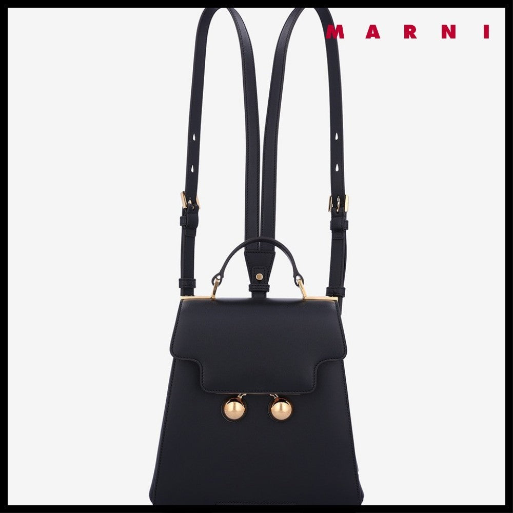 【MARNI】 マルニ バッグ BEAD LEATHER BACKPACK BLACK