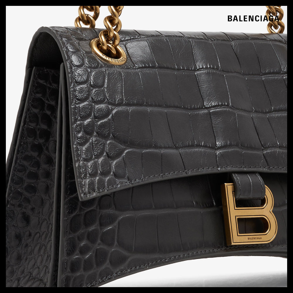 【BALENCIAGA】Crush Small Chain Bag Crocodile Embossed Black