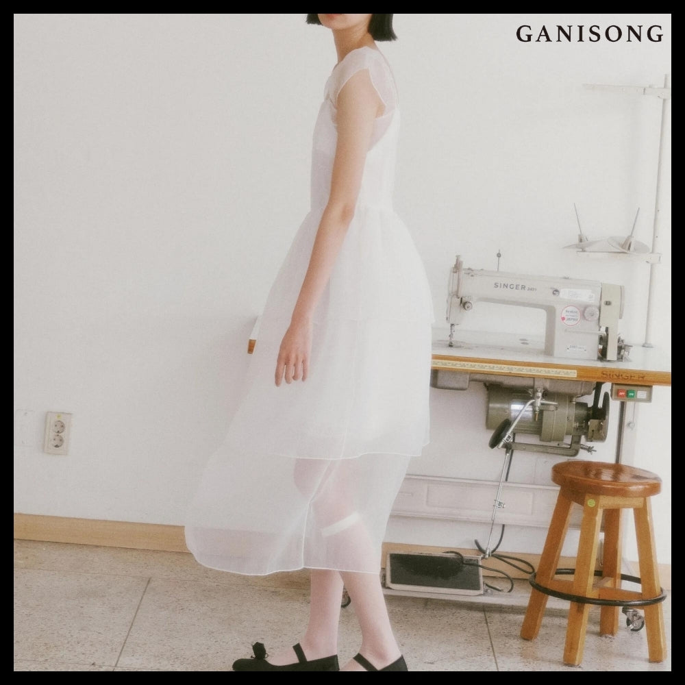 【GANISONG】Bridal Peony Tiered Dress White