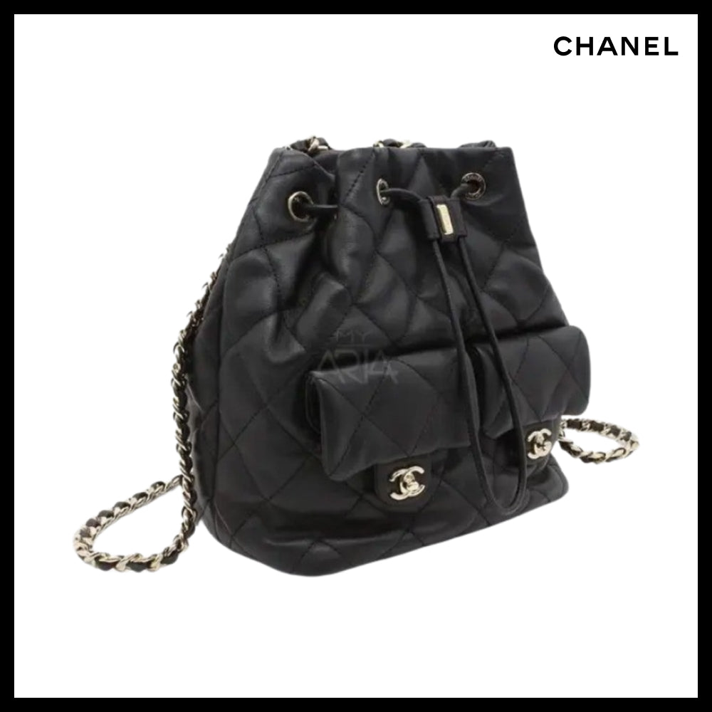 【CHANEL】Two Pocket Drawstring Bucket Backpack Calfskin
