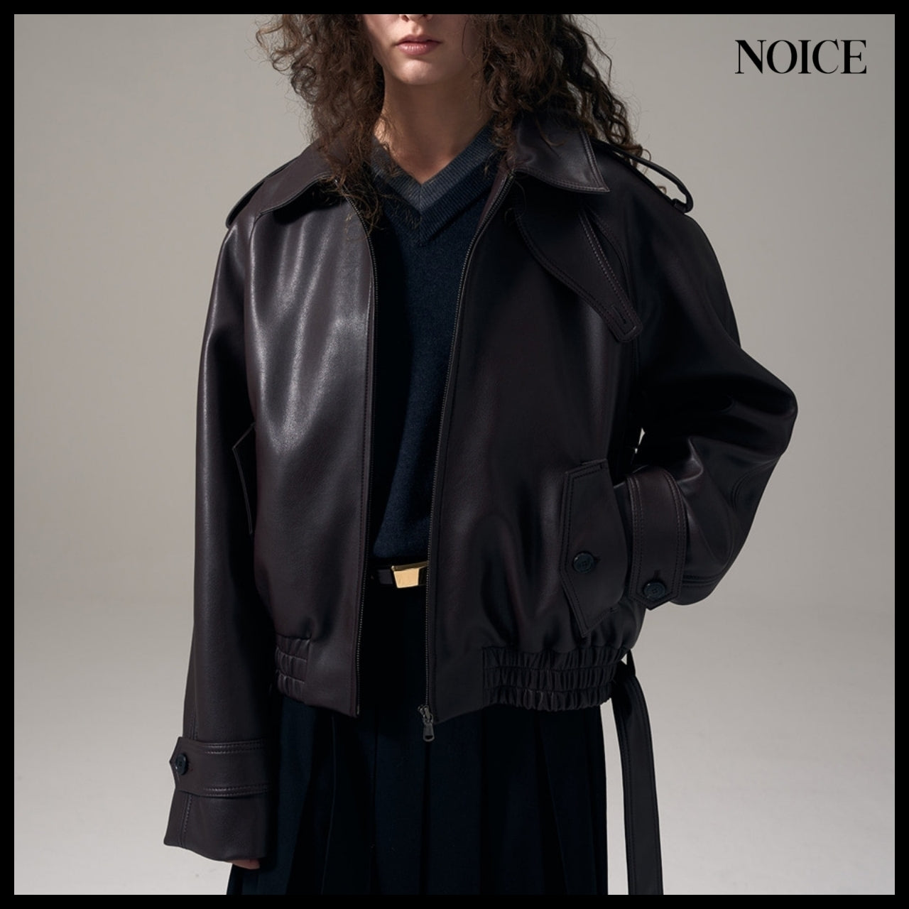 【NOICE】Aviator Faux Leather Blouson Burgundy