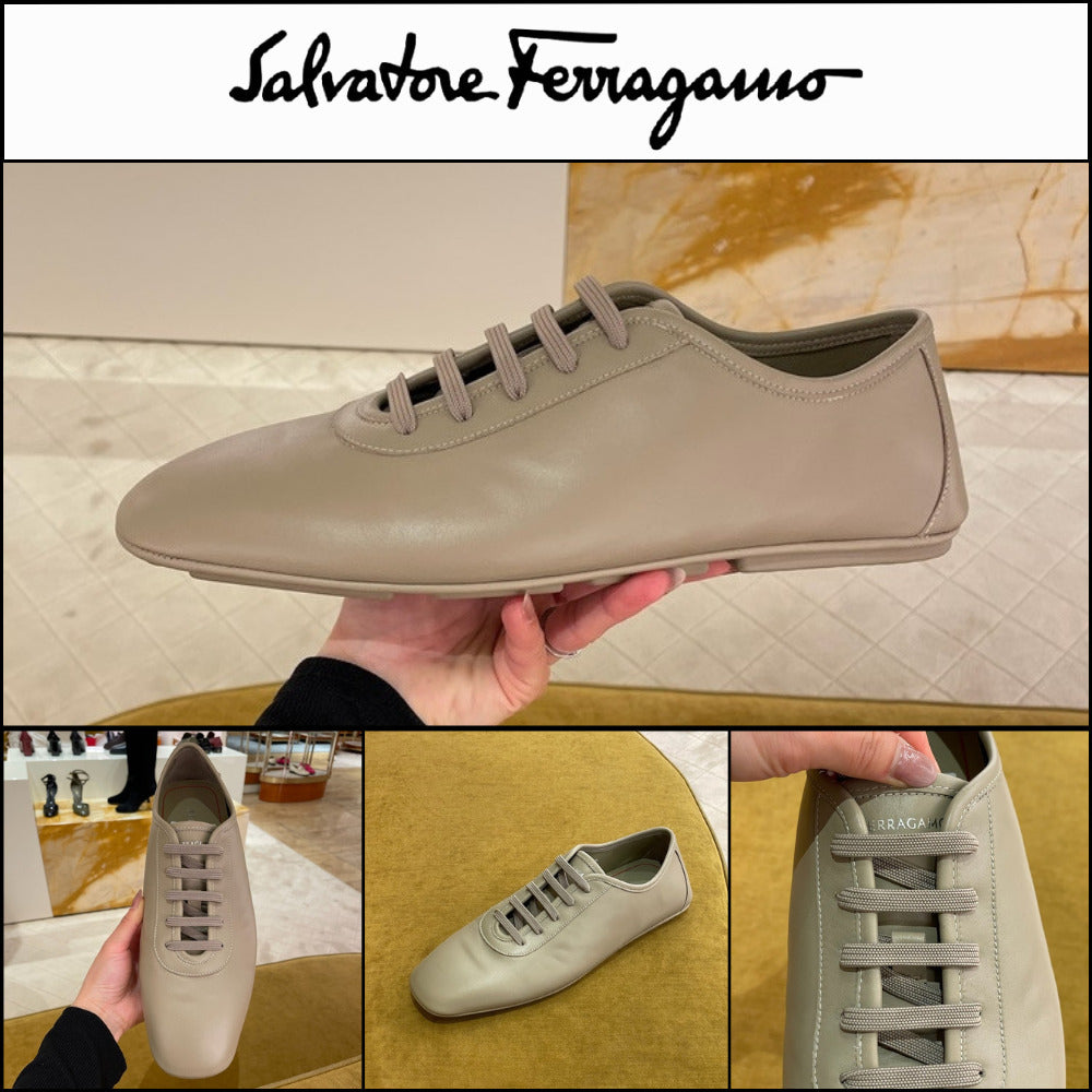 【FERRAGAMO】BOND CALF LEATHER LACE-UP LOAFERS BEIGE