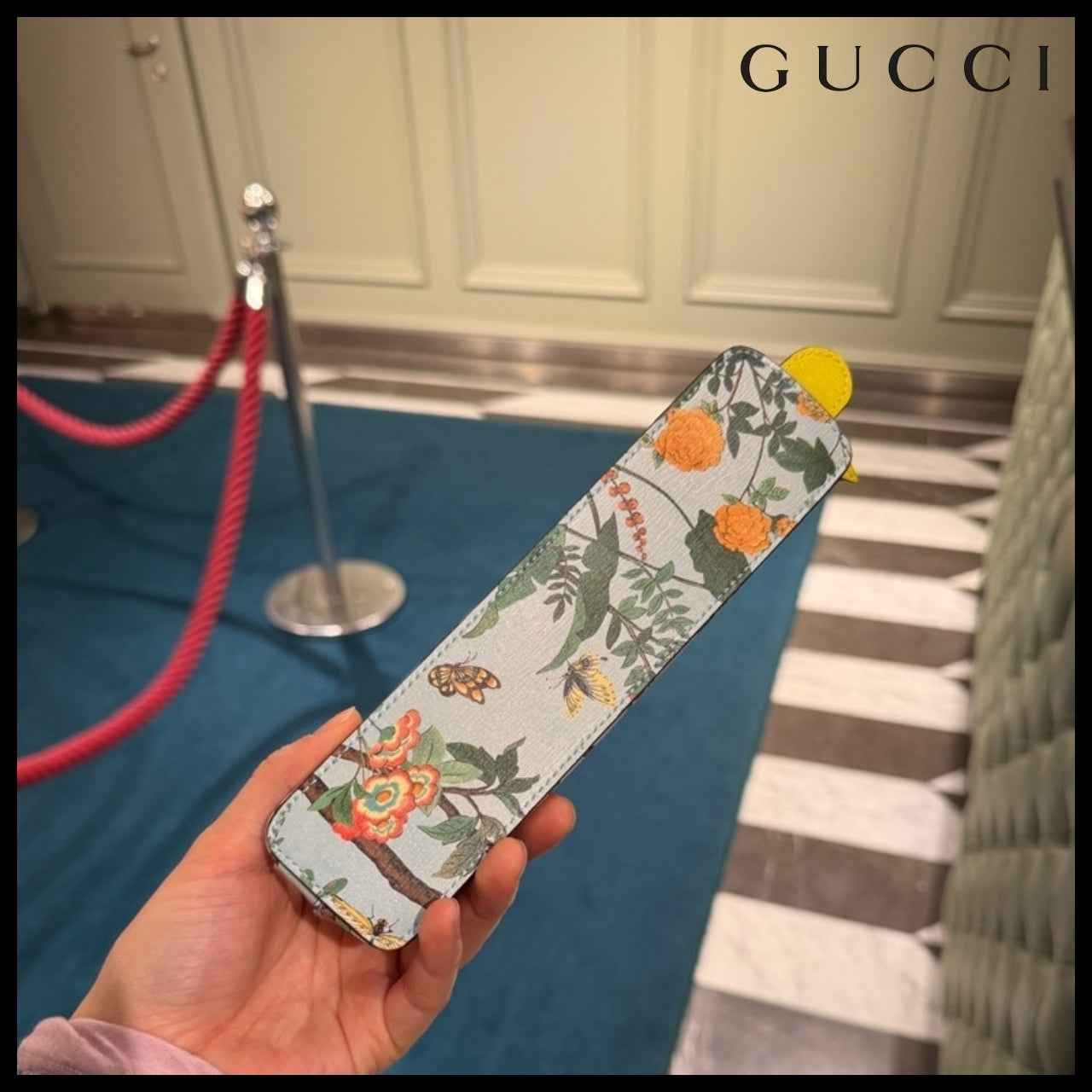 【GUCCI】Tian Flower Calf Leather Pencil Case LIGHT BLUE