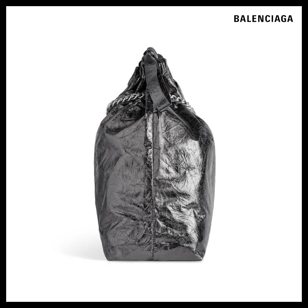 【BALENCIAGA】Crush Medium Tote Bag Dark Grey Metallized