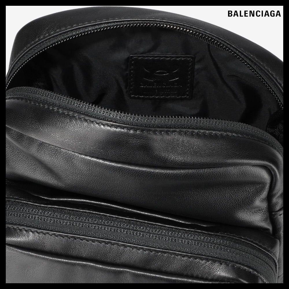 【BALENCIAGA】Under Armour Logo Lambskin Crossbody Bag Black