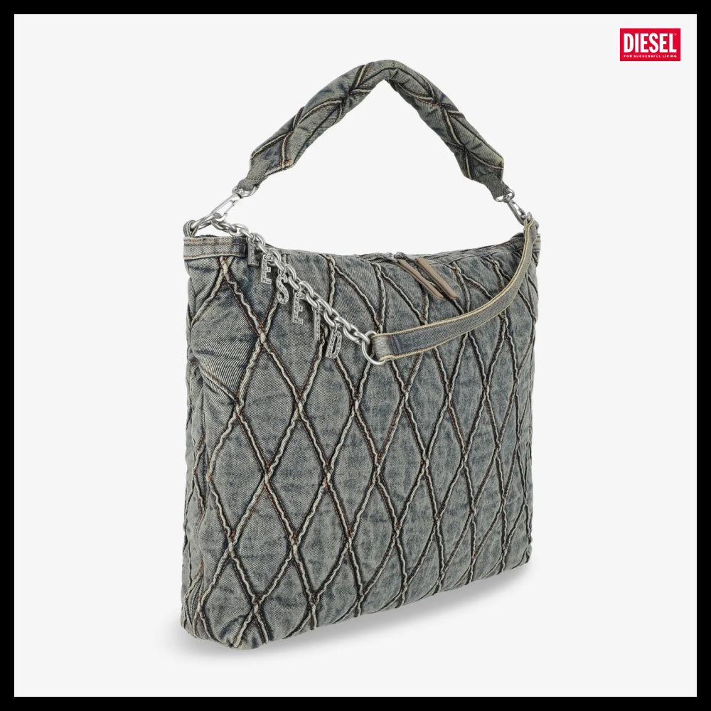 【DIESEL】Charm D Large Hobo Shoulder Bag - Blue Dirty Wash