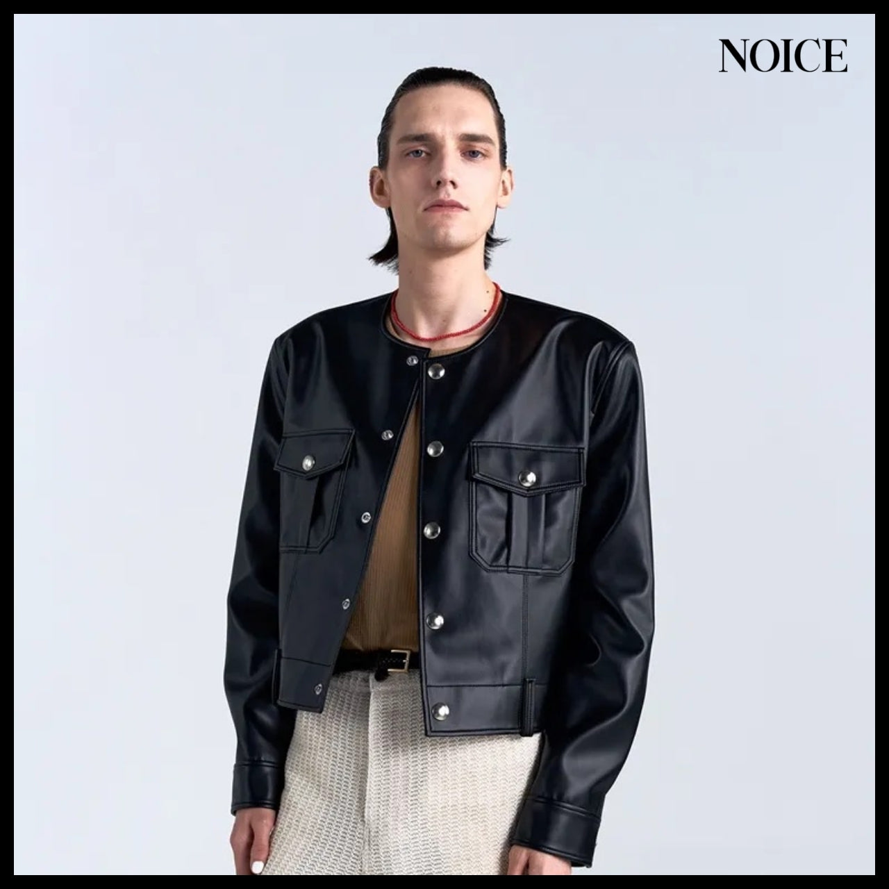 【NOICE】M Pure Collar Leather Jacket Black