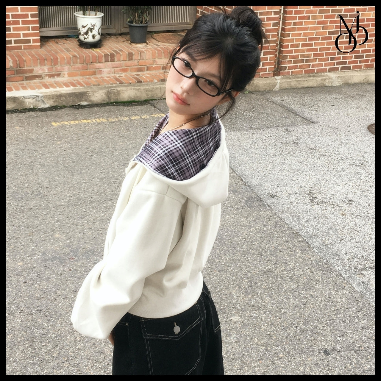 【MODIMOOD】Rudy Check Color Block Hoodie Zip-Up 5 Colors