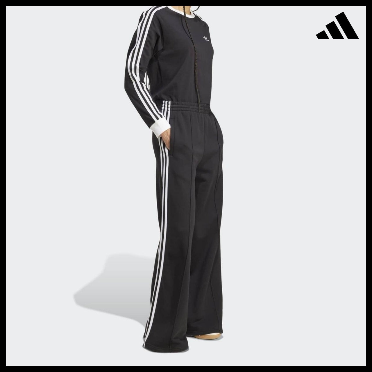 【ADIDAS】Three Stripes Black White Wide Sweat Pants