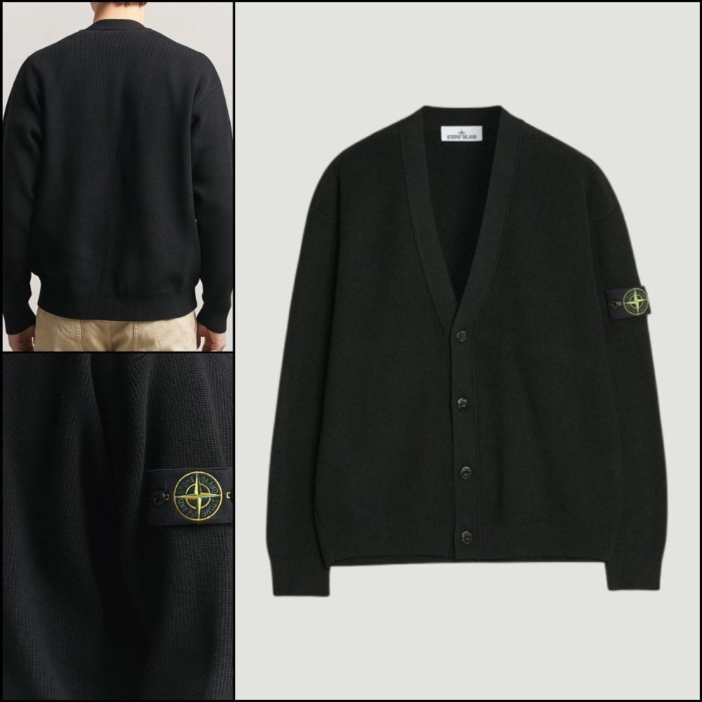◆STONE ISLAND◆ORGANIC COTTON V-NECK CARDIGAN BLACK