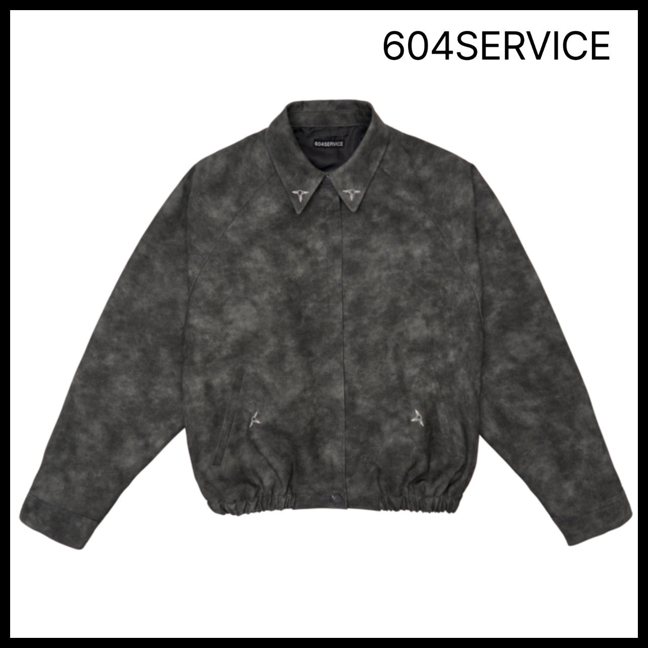 【604service】EMBROIDERED LEATHER JACKET IN CHARCOAL