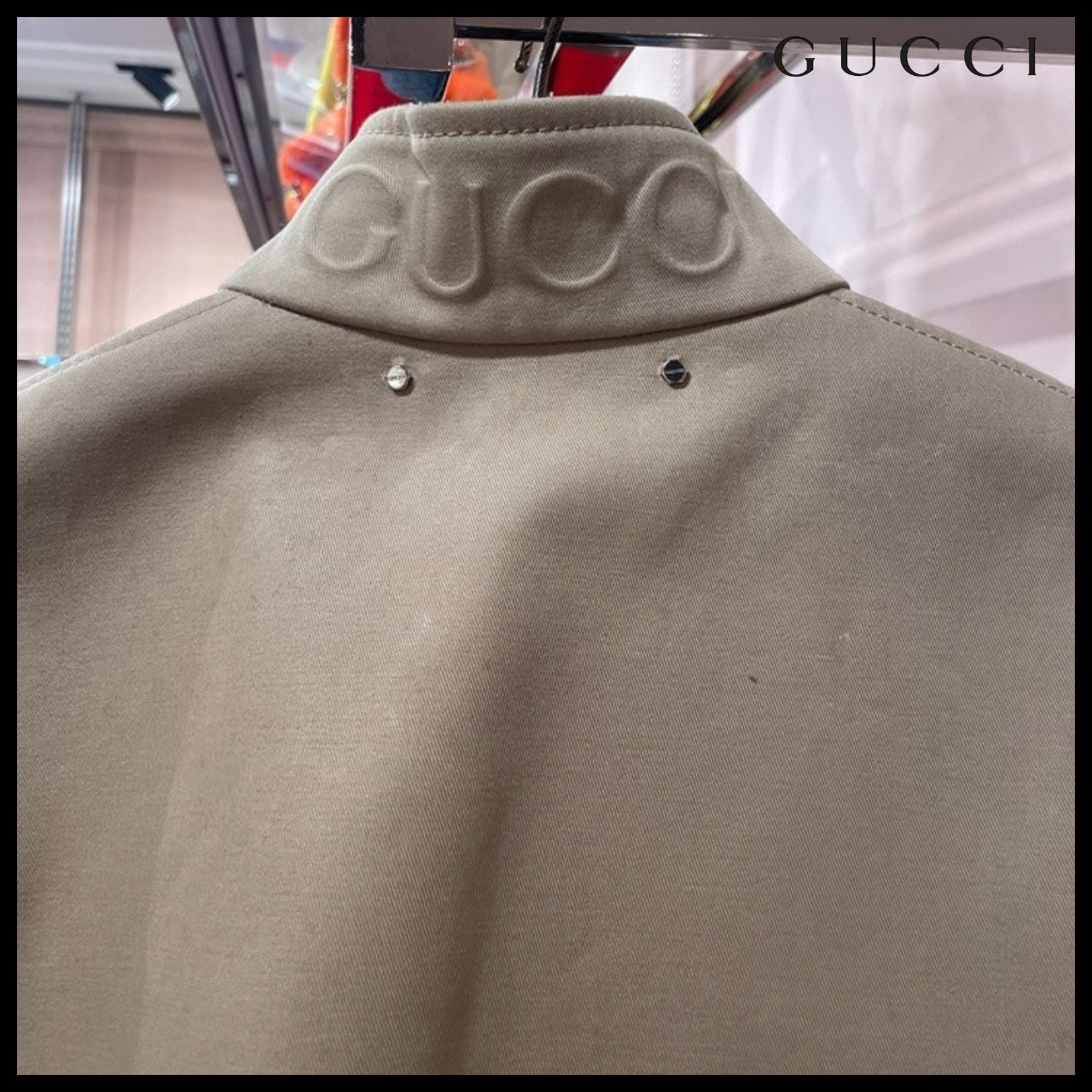 【GUCCI】Logo Cotton Drill Bomber Jacket Cold Beige