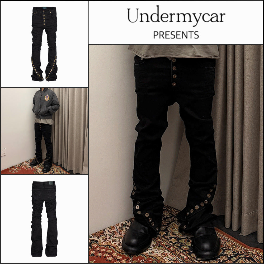 【Undermycar】Cowboy Spur Flare Jeans Black