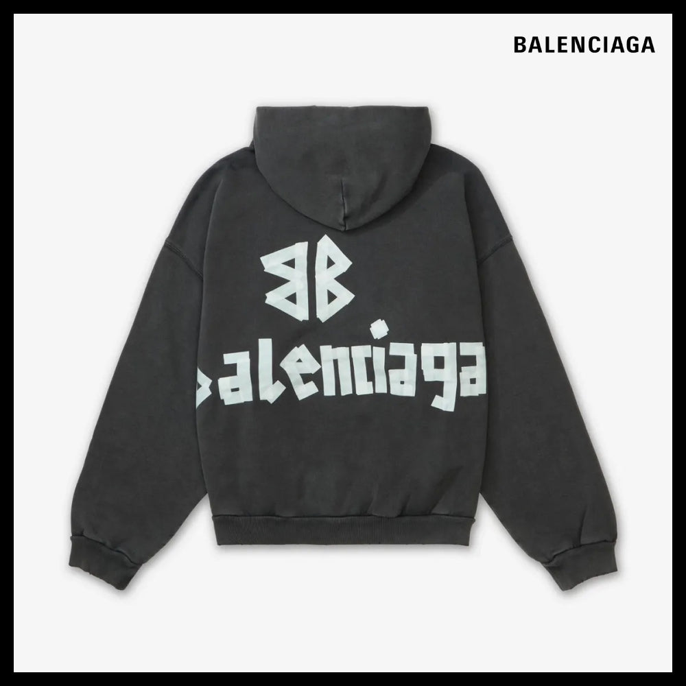 【BALENCIAGA】Ribbed Pocket Hoodie - Faded Black