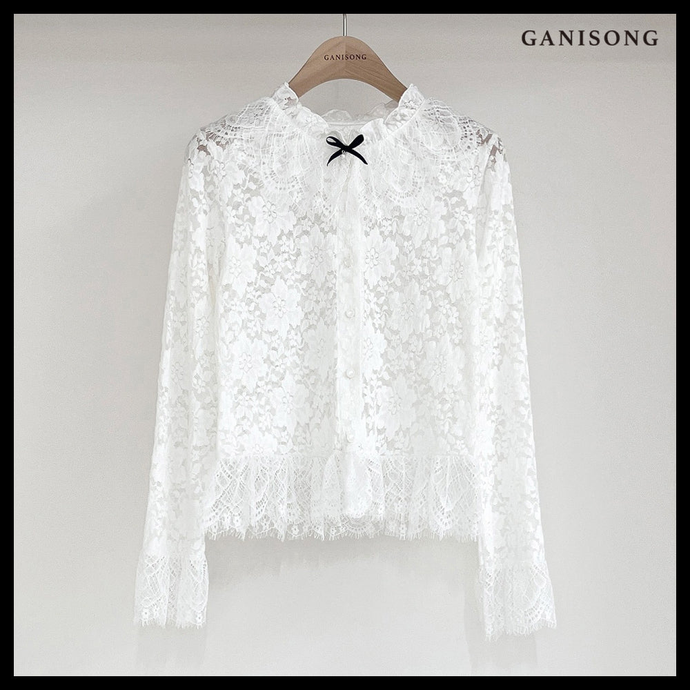 【GANISONG】Bridal Diagonal Lace Two-Piece Dress White