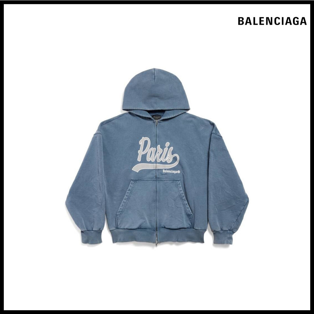 【BALENCIAGA】Enjoy Paris Zip-Up Hoodie Regular Fit Faded