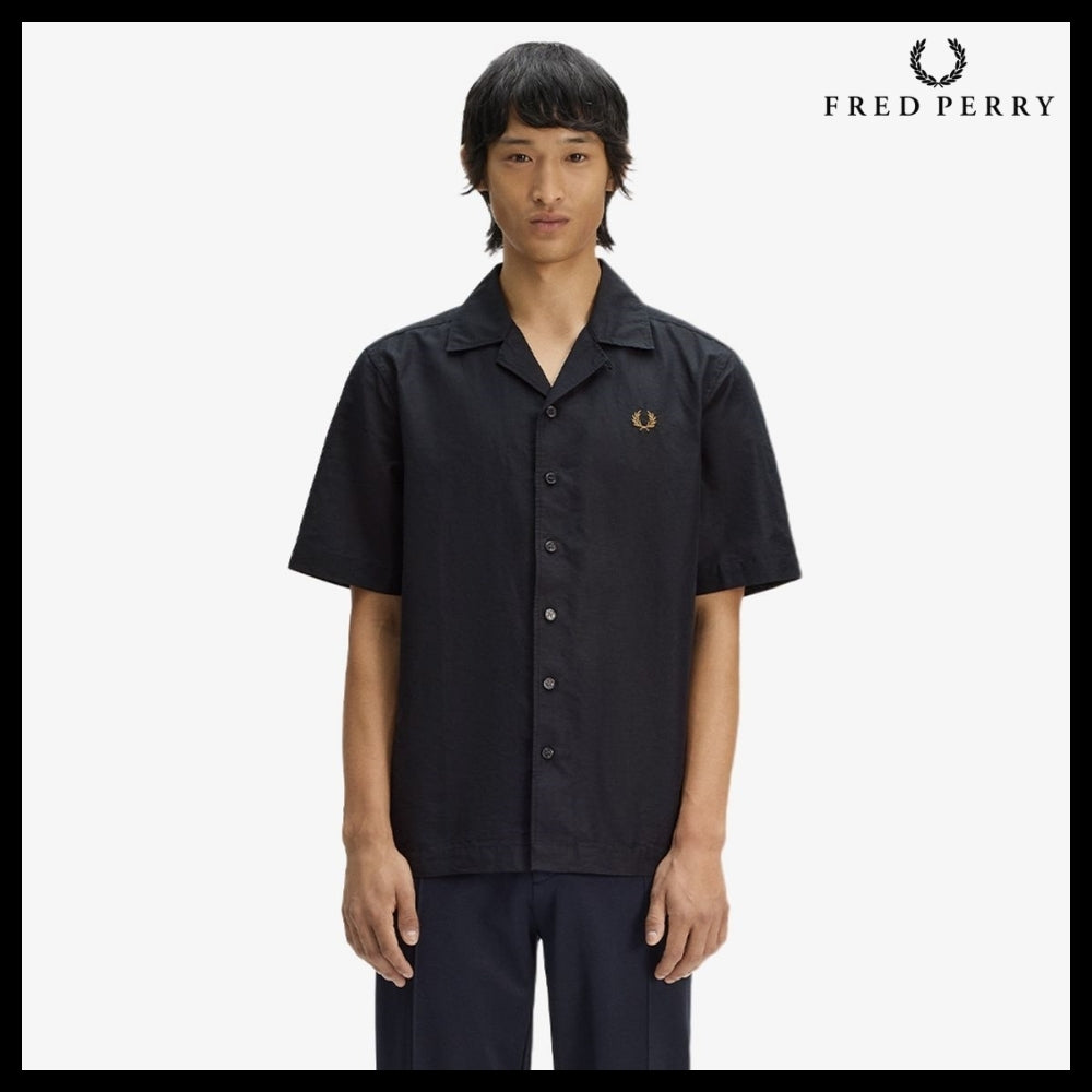 【FRED PERRY】Linen Blend Revere Collar Shirt Black