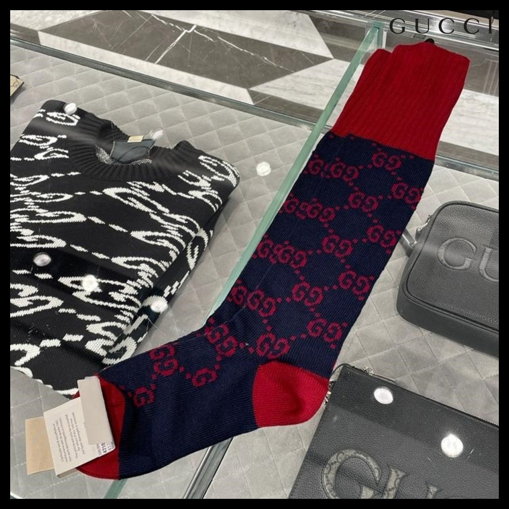 【GUCCI】 GG ツートーン コットンブレンド ロングソックス