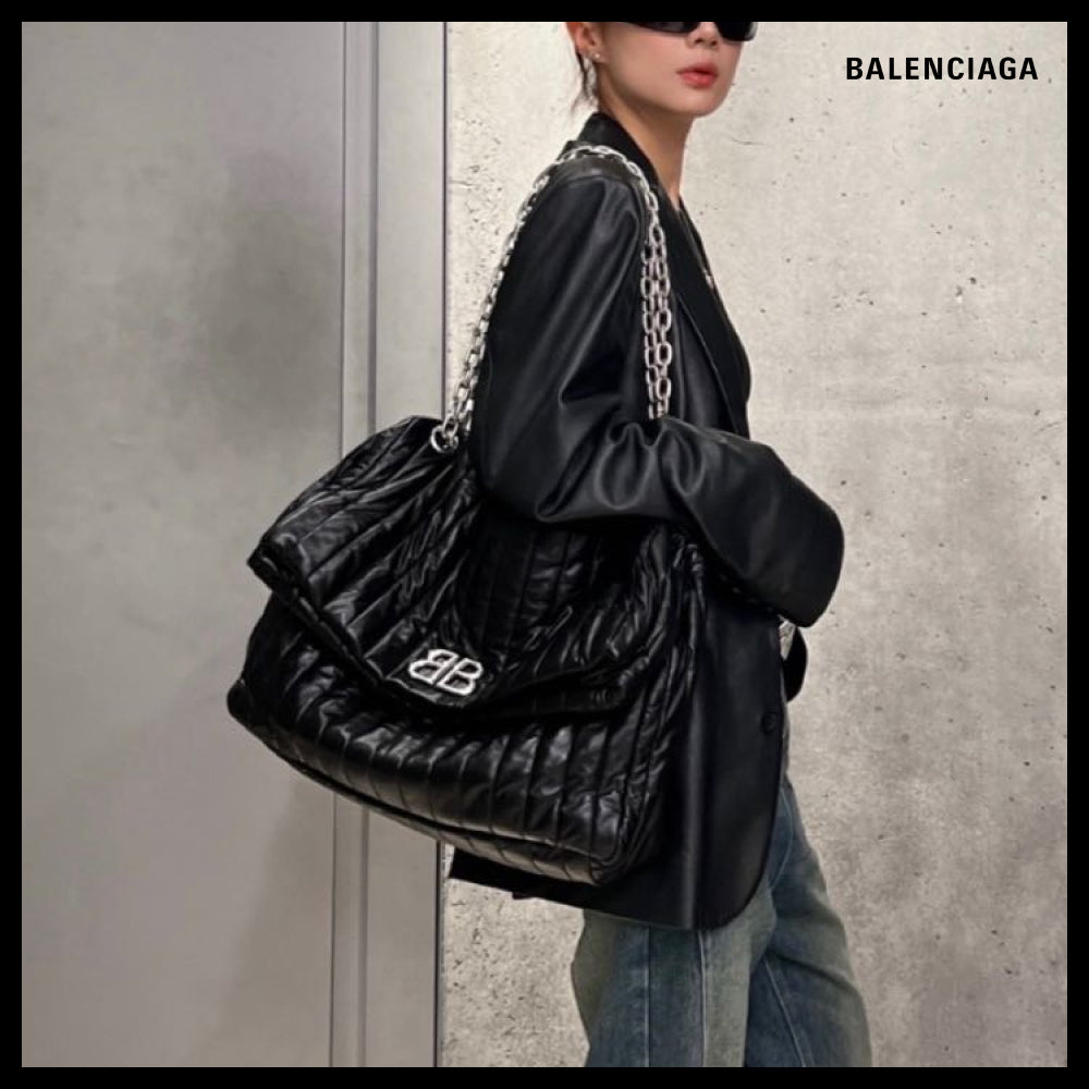 【BALENCIAGA】Monaco Large Chain Bag Quilted Black