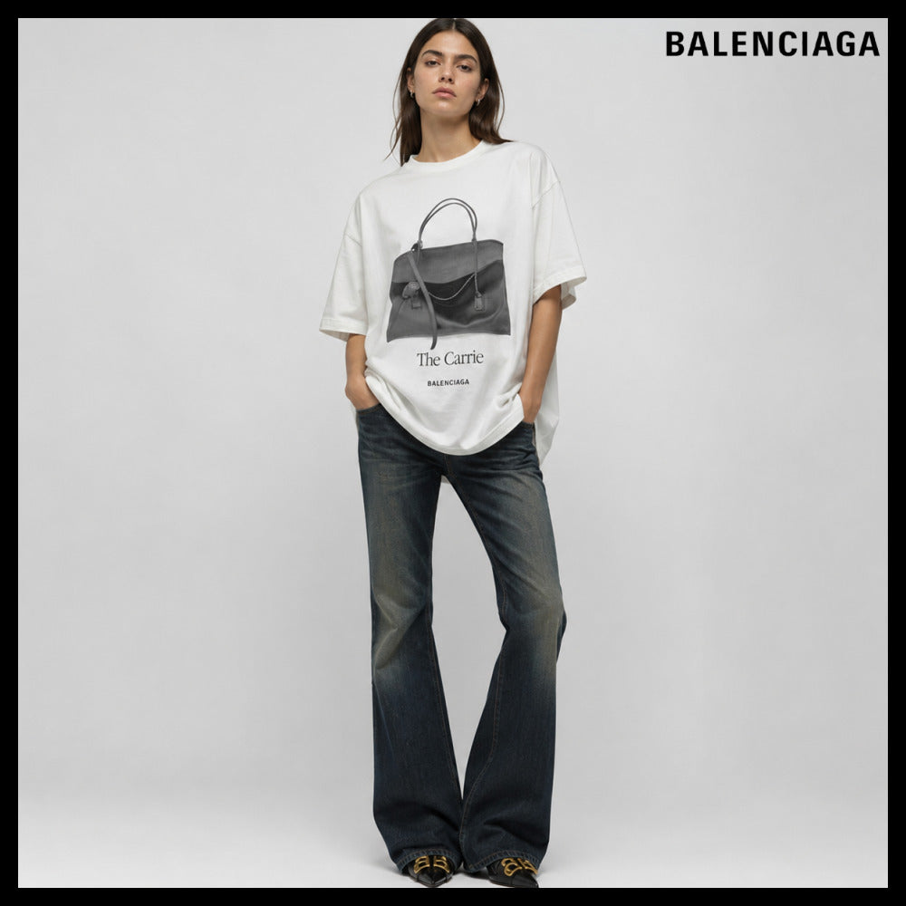 【BALENCIAGA】Women’s Gray Holdall Oversized T-Shirt