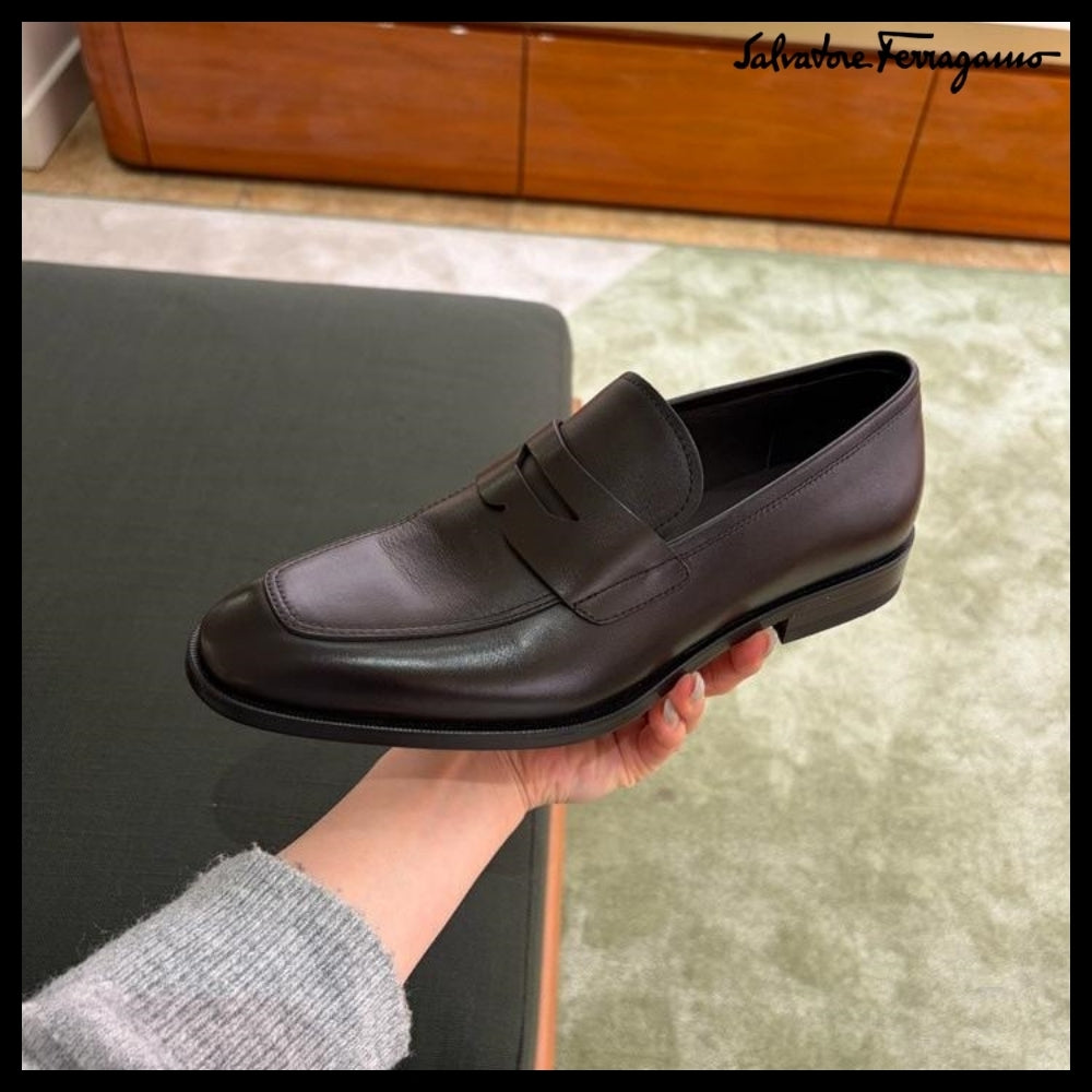 【FERRAGAMO】GUSTAV LEATHER PENNY LOAFERS DARK BROWN