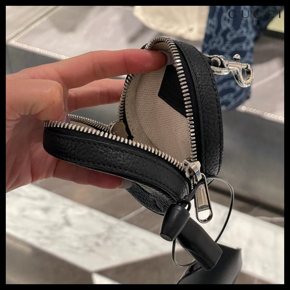 【GUCCI】PIUMA GG Jumbo Calf Keyring Coin Wallet Black