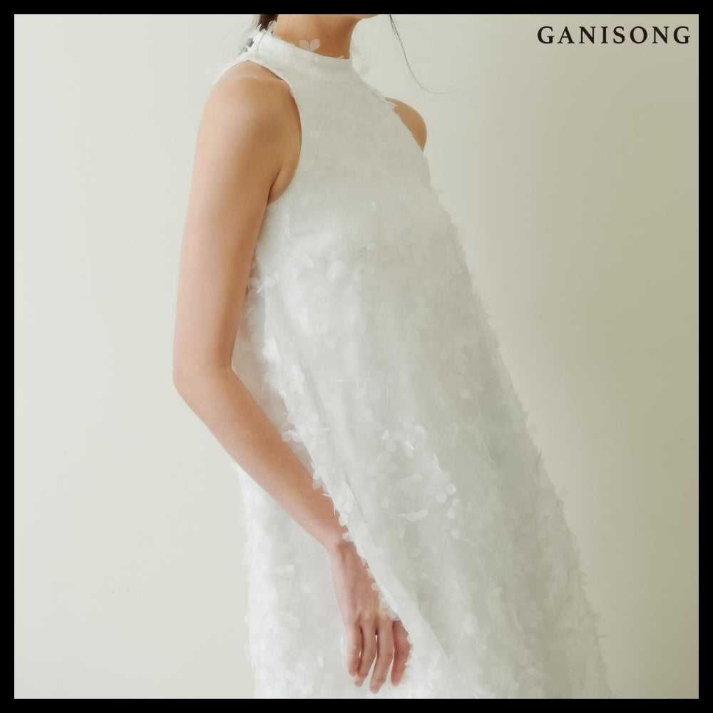 【GANISONG】Bridal Angel Pollen Halterneck Dress White
