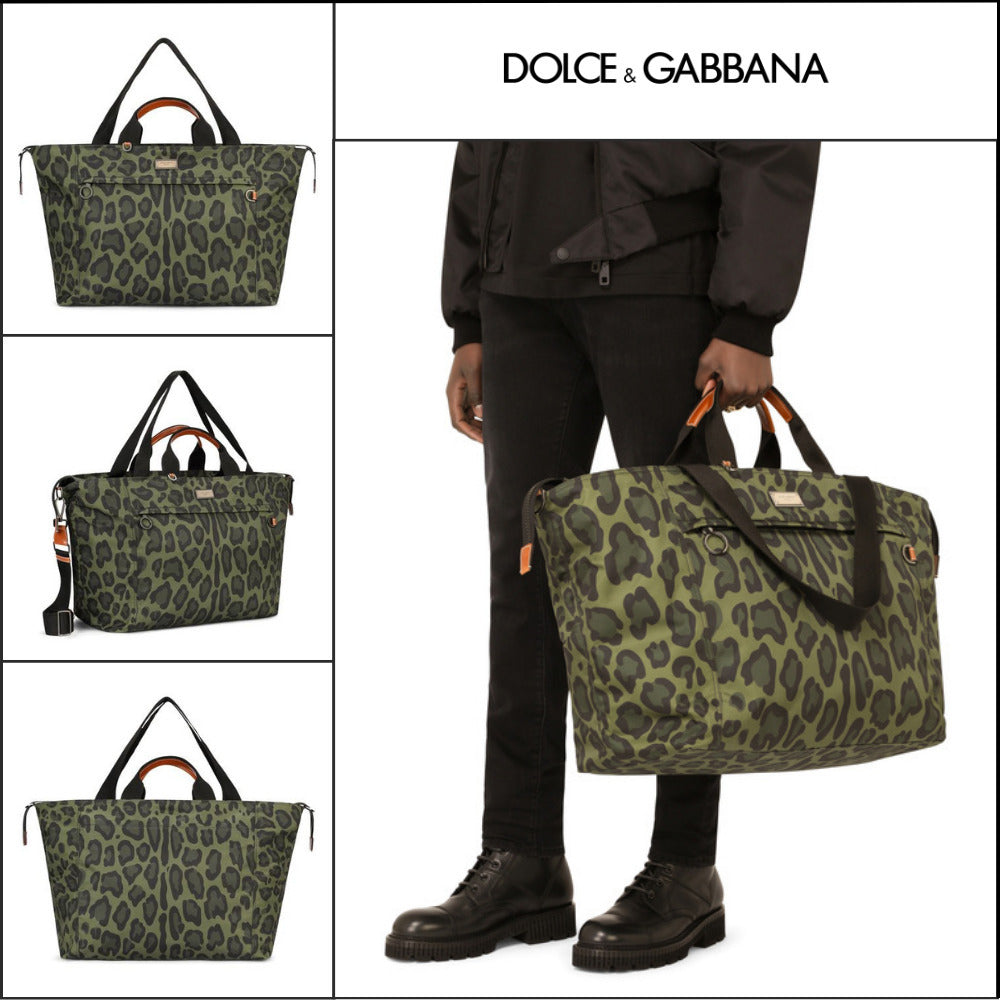 【Dolce&Gabbana】NYLON TRAVEL BAG LEOPARD PRINT GREEN TAG