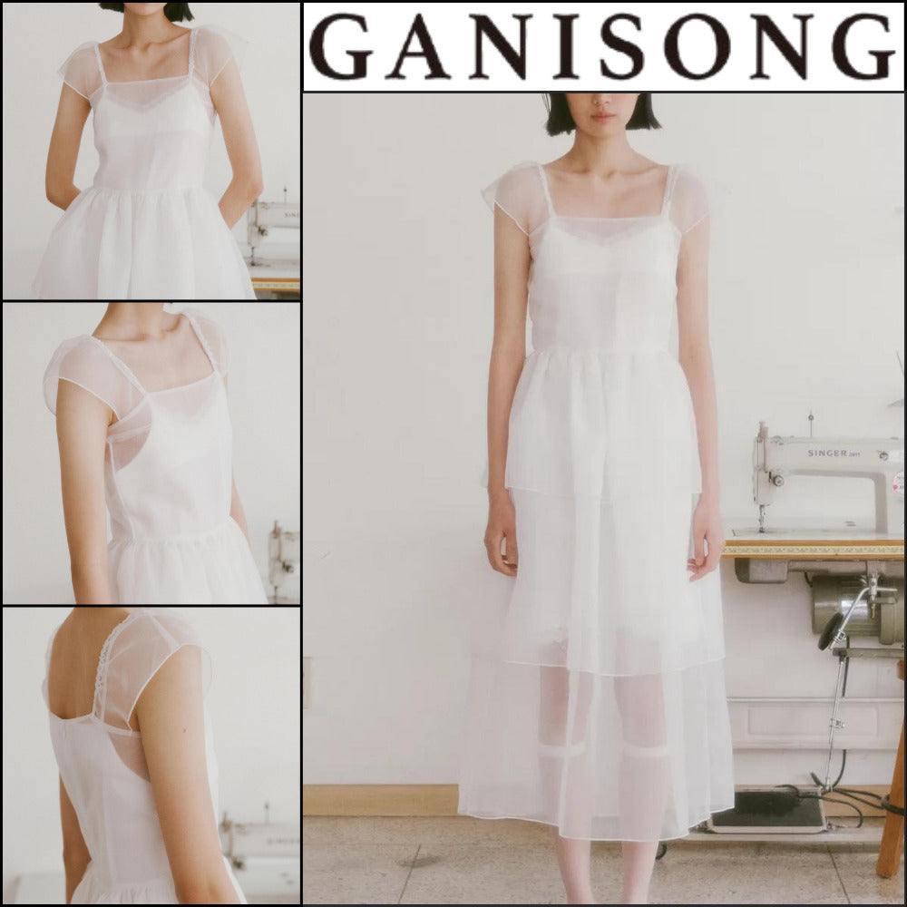 【GANISONG】Bridal Peony Tiered Dress White
