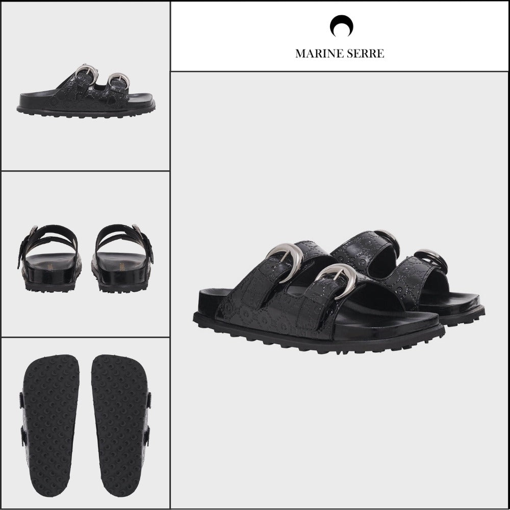 【MARINE SERRE】Men's MOONOGRAM EMBOSSED LEATHER MS SLIDE